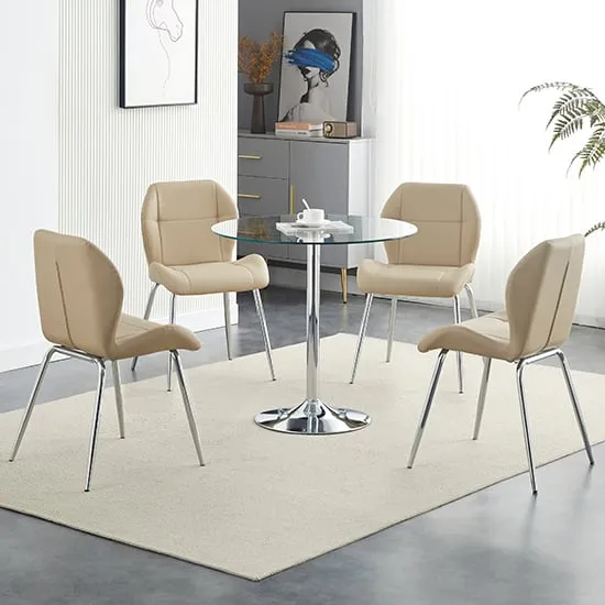 Dante Round Dining Table with 4 Darcy Chairs - Taupe, Glass