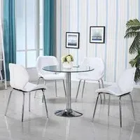 Dante Round Dining Table with 4 Darcy Chairs - White, Glass
