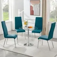 Dante Round Dining Table with 4 Dora Chairs - Clear, Glass