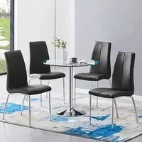 Dante Round Dining Table with 4 Opal Chairs - Clear, Glass