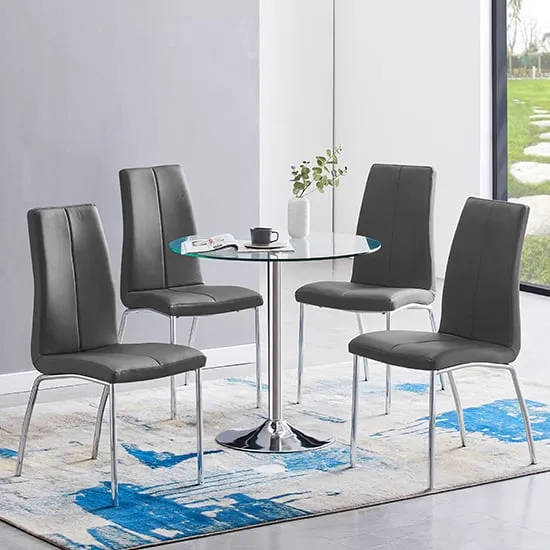 Dante Round Dining Table with 4 Opal Chairs - Clear, Glass
