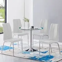 Dante Round Dining Table with 4 Opal Chairs - Clear, Glass