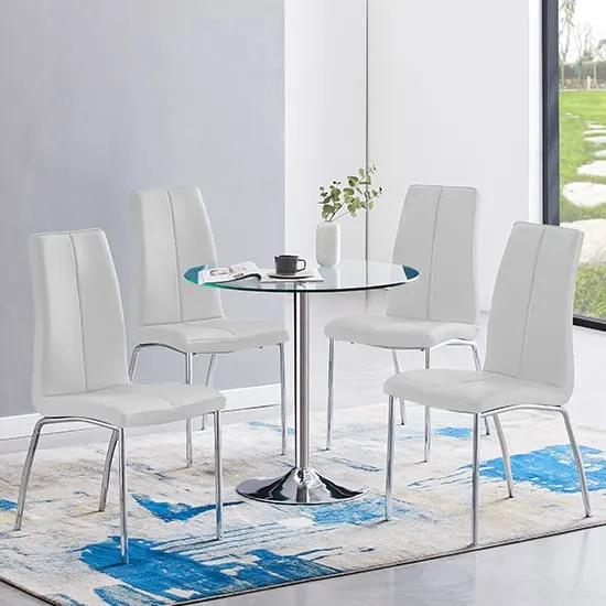 Dante Round Dining Table with 4 Opal Chairs - Clear, Glass