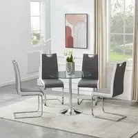 Dante Round Dining Table with 4 Petra Chairs - Clear, Glass