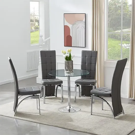 Dante Round Dining Table with 4 Ravenna Chairs - Clear, Glass
