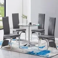 Dante Round Dining Table with 4 Romeo Chairs - Clear, Glass