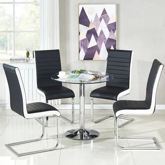 Dante Round Dining Table with 4 Symphony Chairs - Clear, Glass