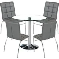 Dante Round Glass Dining Set with 4 Coco Chairs - Grey