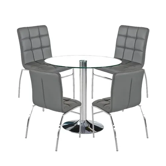 Dante Round Glass Dining Set with 4 Coco Chairs - Grey image