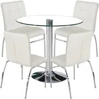 Dante Round Glass Dining Set with 4 Coco Chairs - White