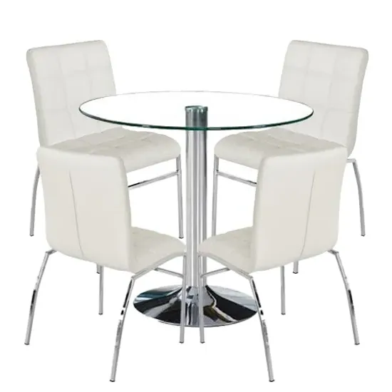 Dante Round Glass Dining Set with 4 Coco Chairs - White