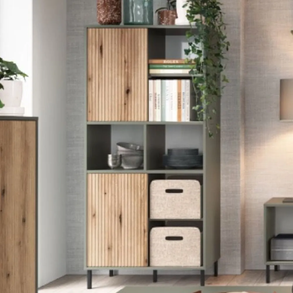 Danville Bookcase with 2 Doors - Green, Oak