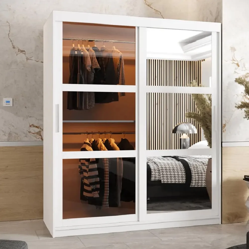 Danville Large Mirrored Wardrobe with Sliding Doors - White