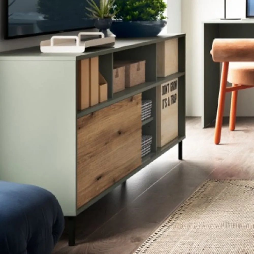 Danville Large TV Stand with Sliding Door - Green, Oak