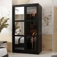 Danville Small Mirrored Wardrobe with Sliding Doors - Black