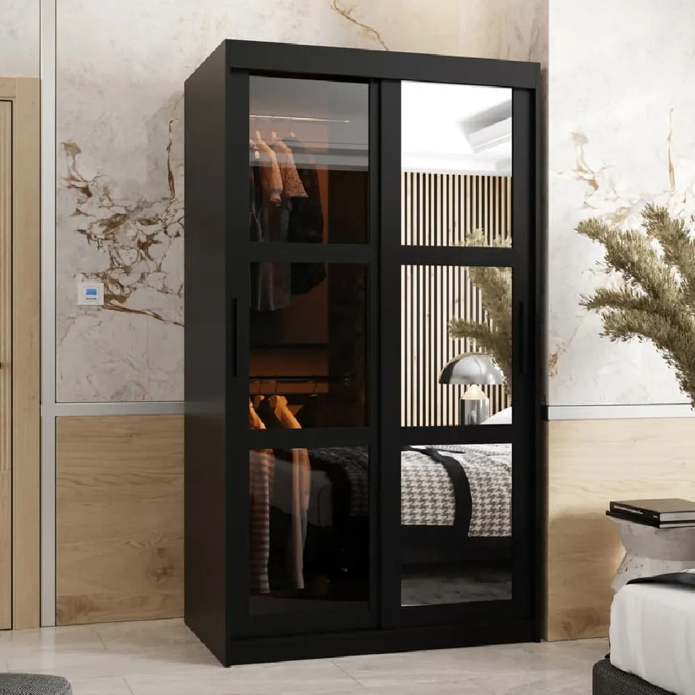Danville Small Mirrored Wardrobe with Sliding Doors - Black image