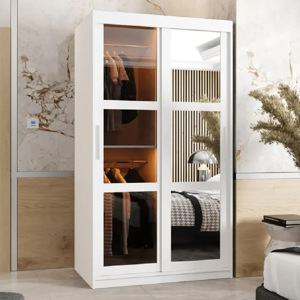 Danville Small Mirrored Wardrobe with Sliding Doors - White
