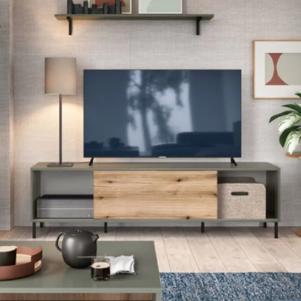 Danville Small TV Stand with Sliding Door - Green, Oak image