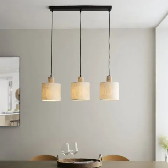 Darbun 3 Light Bar Pendant Light with Fabric Shades - Black image