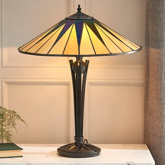 Dark Star 2 Lights Tiffany Glass Table Lamp - Dark Bronze