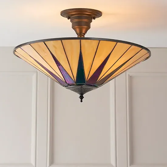 Dark Star 3-Light Tiffany Glass Semi-Flush Ceiling Light - Dark Bronze product