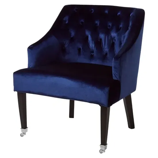 Darwo Upholstered Armchair with Casters - Blue, Velvet