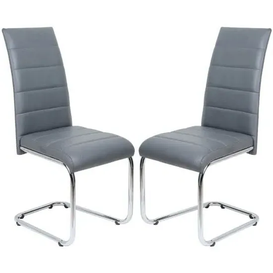 Daryl Dining Chairs with Chrome Legs - Grey, Faux Leather