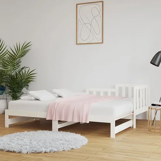 Davey Single Pull-Out Day Bed with Storage - White, Pinewood