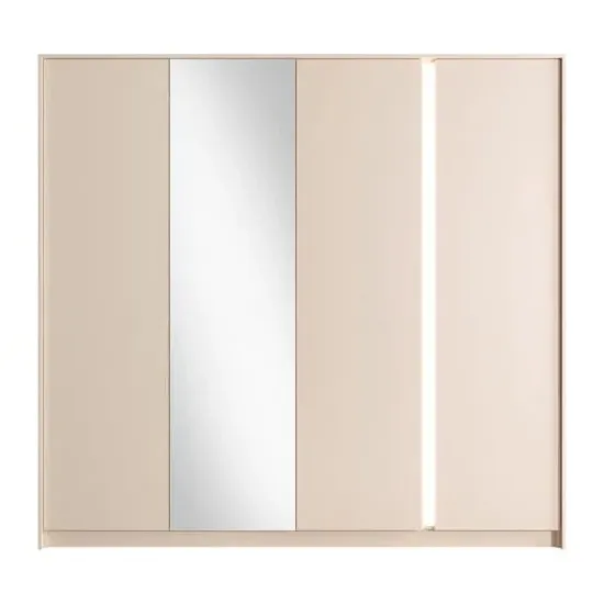 Davis 4 Door Mirrored Wardrobe with LED - Beige