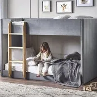 Davis Velvet Bunk Bed with Ladder - Grey