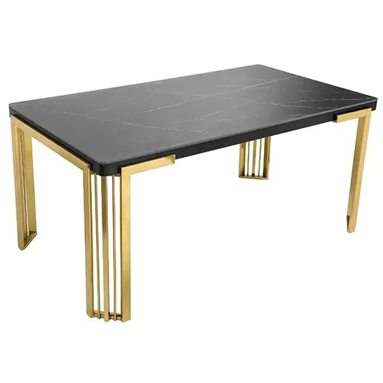 Davos Coffee Table with Gold Frame - Black, Sintered Stone image