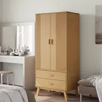 Dawlish 2-Door Wardrobe with Drawers - Brown, Pine