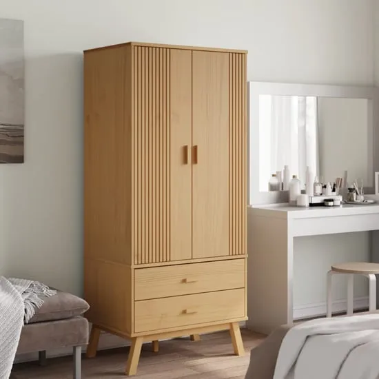 Dawlish 2-Door Wardrobe with Drawers - Brown, Pine