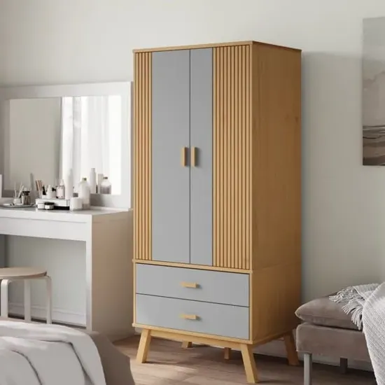 Dawlish 2-Door Wardrobe with Drawers - Grey, Pine image
