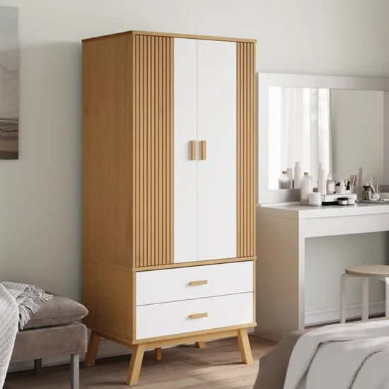 Dawlish 2-Door Wardrobe with Drawers - White, Pine