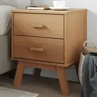 Dawlish Bedside Cabinet with 2 Drawers - Brown, Pinewood