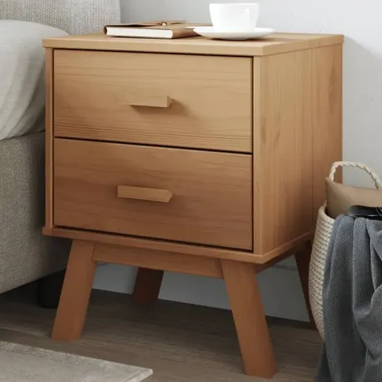Dawlish Bedside Cabinet with 2 Drawers - Brown, Pinewood