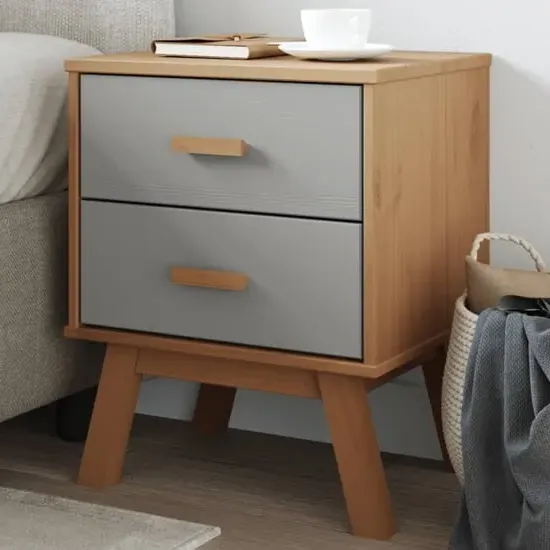 Dawlish Bedside Cabinet with 2 Drawers - Grey, Pinewood