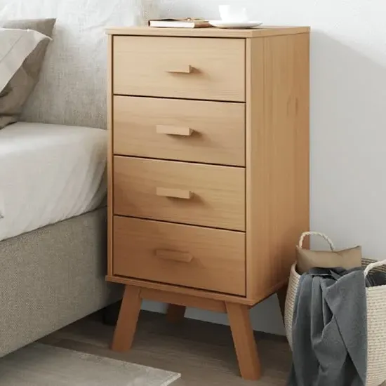 Dawlish Bedside Cabinet with 4 Drawers - Brown, Pinewood