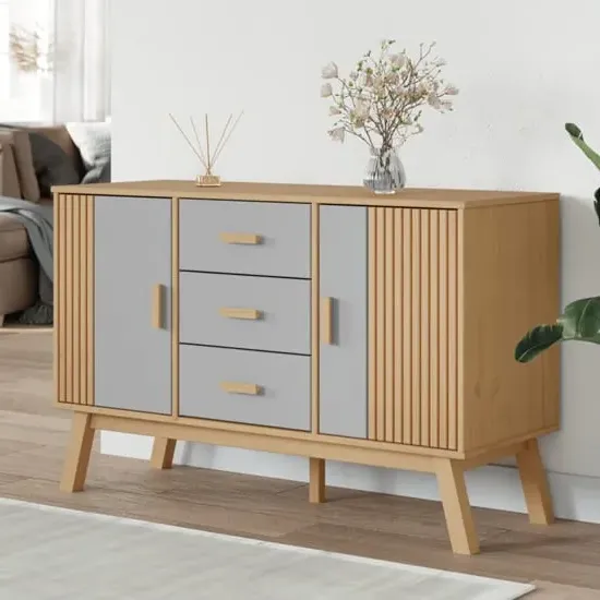 Dawlish Sideboard with 2 Doors 3 Drawers - Grey Brown, Pinewood