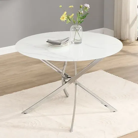 Daytona Diva Round Dining Table - Marble Effect, Chrome product