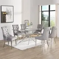 Daytona Large Dining Table Set with 6 Chairs - Grey, Glass