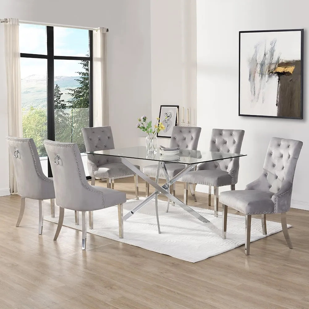 Daytona Large Dining Table Set with 6 Chairs - Grey, Glass
