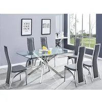 Daytona Large Glass Dining Table with 6 Chicago Chairs - Grey