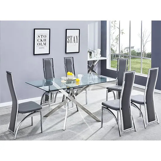 Daytona Large Glass Dining Table with 6 Chicago Chairs - Grey