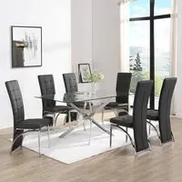 Daytona Large Glass Dining Table with 6 Ravenna Chairs - Clear