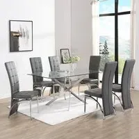 Daytona Large Glass Dining Table with 6 Ravenna Chairs - Grey