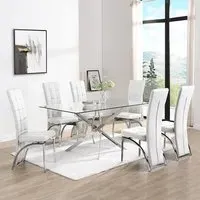Daytona Large Glass Dining Table with 6 Ravenna Chairs - White