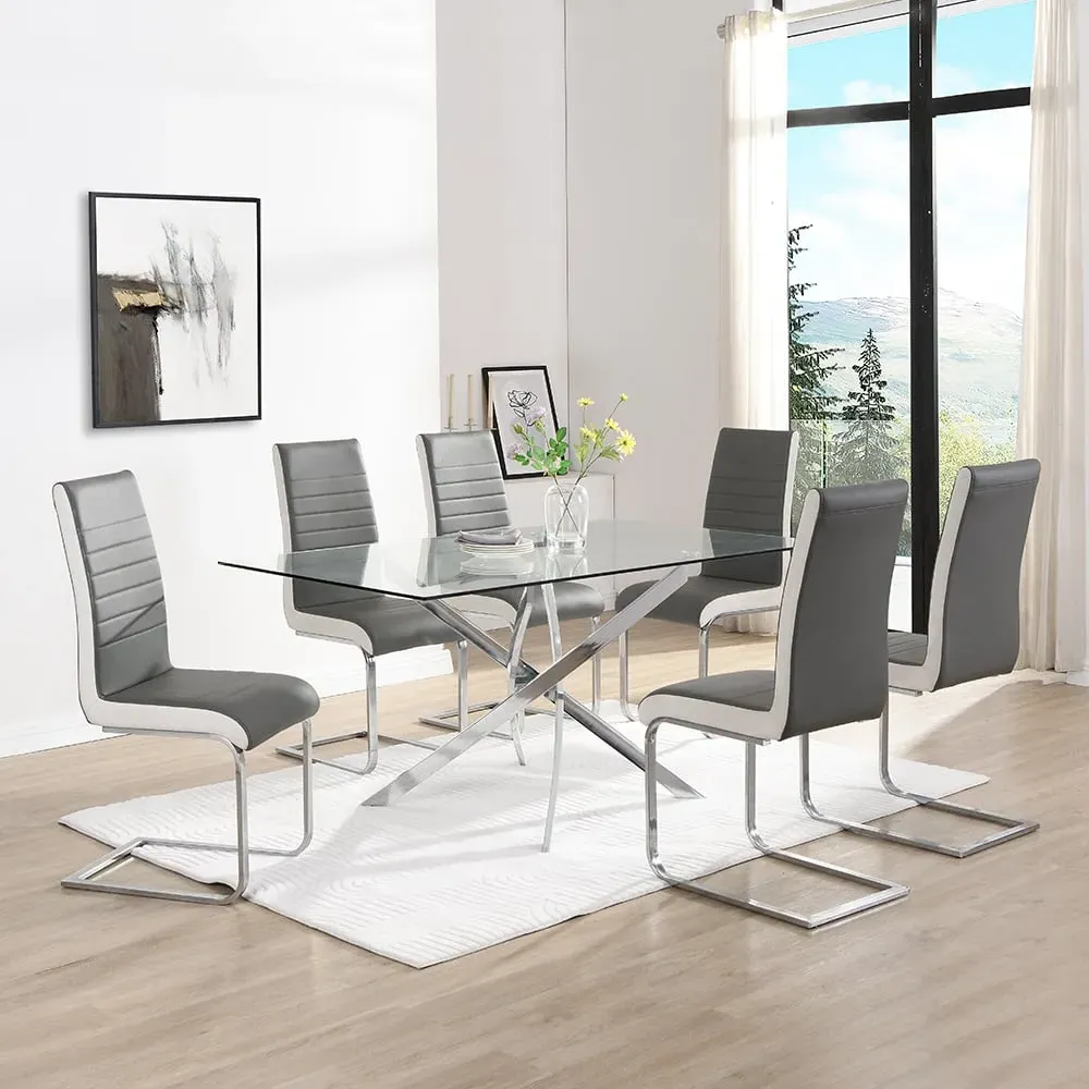 Daytona Large Glass Dining Table with 6 Symphony Chairs - Grey image
