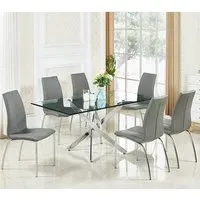 Daytona Large Rectangular Dining Set with 6 Chairs - Clear, Glass